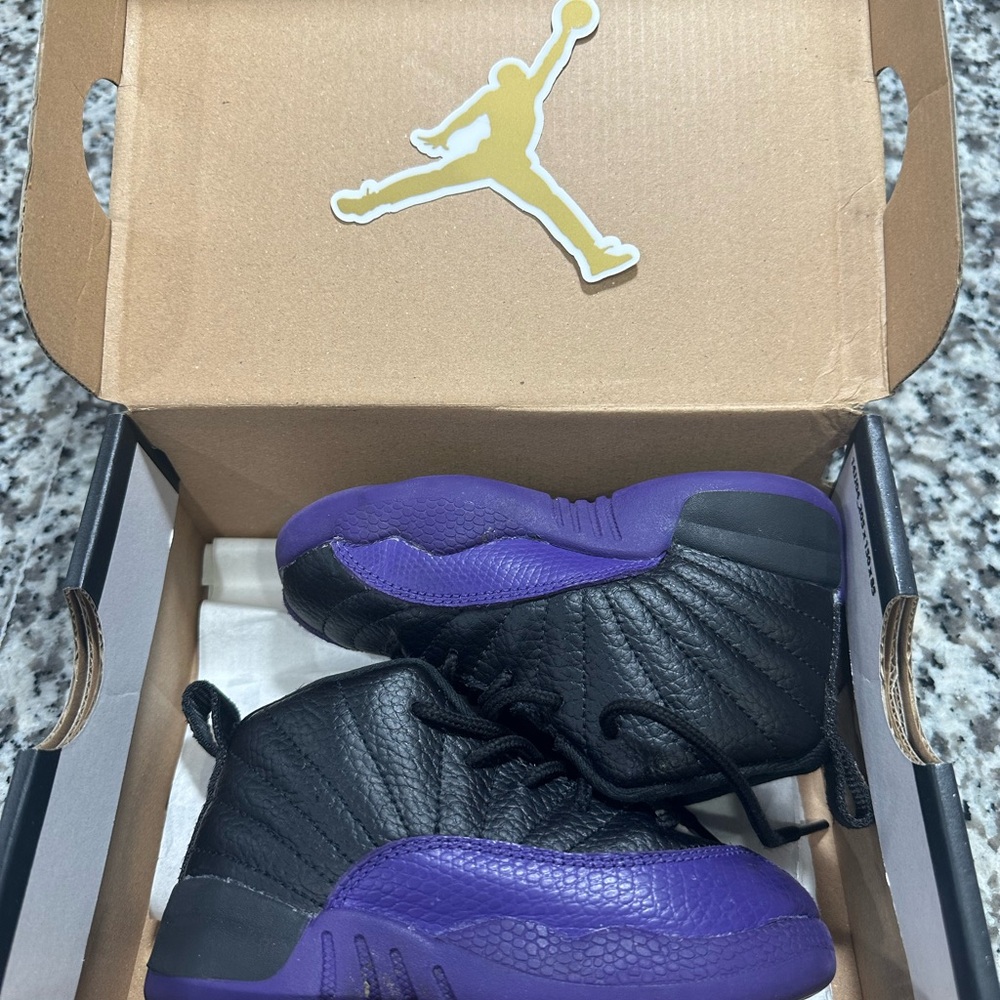 Size 8 purple and black Jordan Retro 12